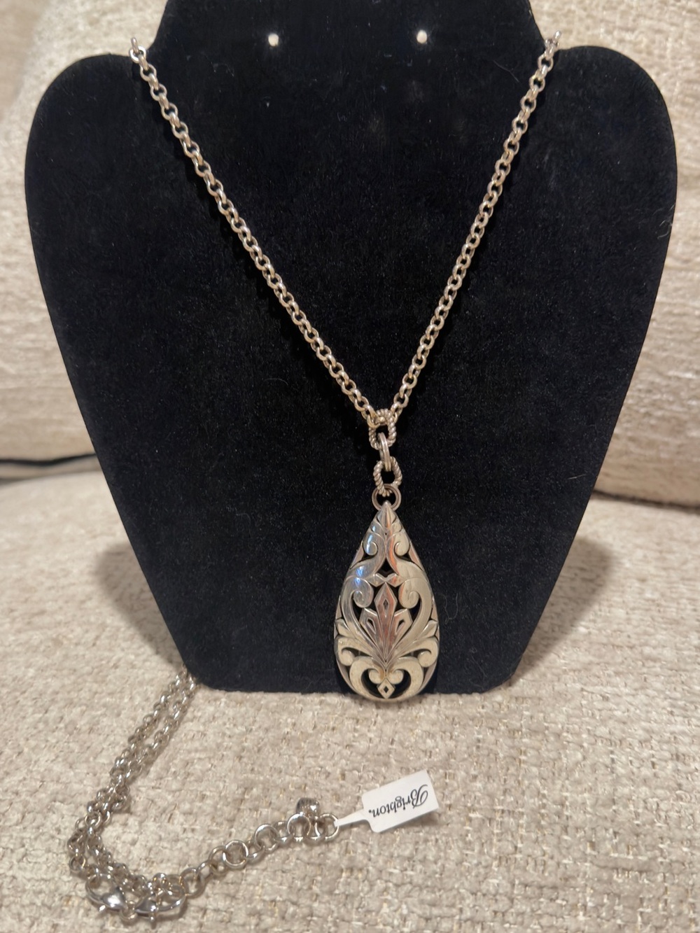 Brighton Silver Filigree Teardrop Pendant Necklace NWT